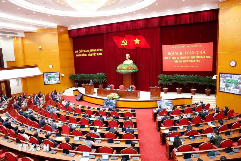 Hội nghị toàn quốc Tổng kết công tác tổ chức xây dựng Đảng năm 2025. (Ảnh: Phương Hoa/TTXVN)