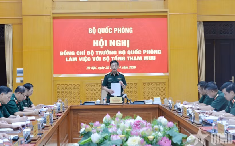 Đại tướng Phan Văn Giang chủ trì buổi làm việc. (Nguồn: Báo Quân đội Nhân dân)