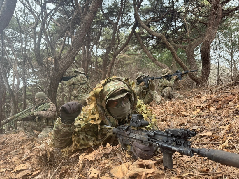 Binh sỹ tham gia cuộc tập trận chung Hàn Quốc-Mỹ. (Ảnh: Yonhap/TTXVN)