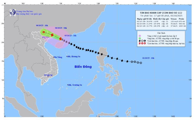 Vị trí và hướng đi của bão số 11. (Nguồn: Trung tâm Dự báo Khí tượng Thủy văn Quốc gia)