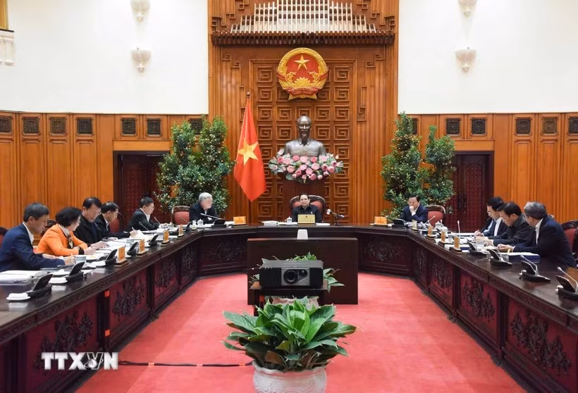 Thủ tướng Phạm Minh Chính chủ trì Phiên họp lần thứ 9 Ban Chỉ đạo tinh gọn bộ máy của Chính phủ. (Ảnh: Dương Giang/TTXVN)
