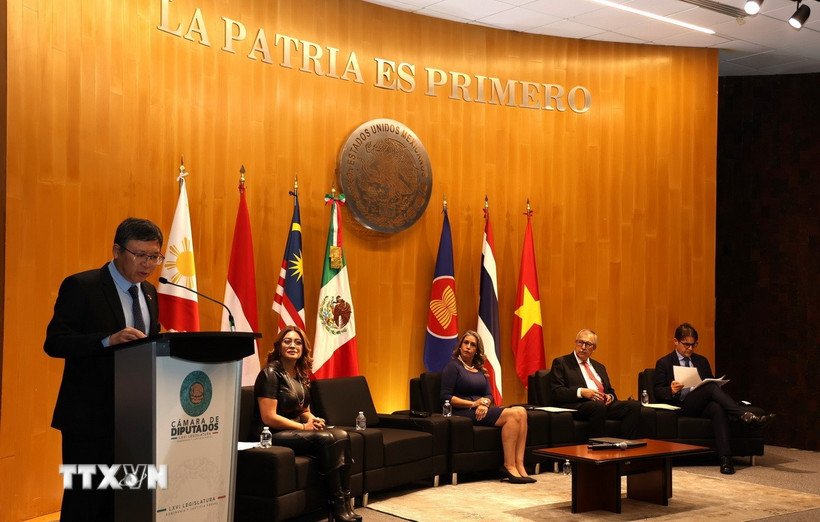 Thay mặt phái đoàn ngoại giao ASEAN, Đại sứ Việt Nam Nguyễn Văn Hải, Chủ tịch luân phiên ACMC, phát biểu tại sự kiện. (Ảnh: Phi Hùng/TTXVN)