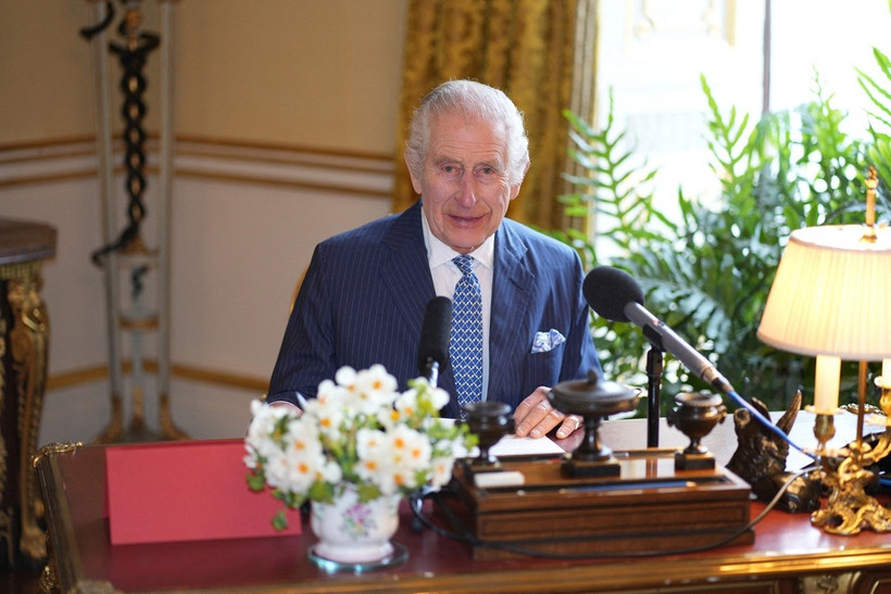 Vua Anh Charles III tại cung điện Buckingham ở London, ngày 28/3/2024. (Ảnh: AFP/TTXVN)