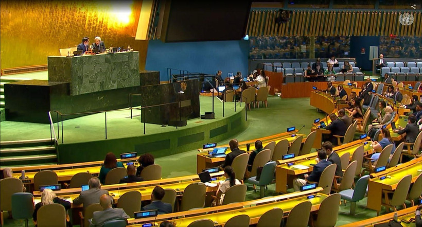 Quang cảnh phiên họp toàn thể của Đại hội đồng Liên hợp quốc. (Ảnh: Thanh Tuấn/TTXVN)