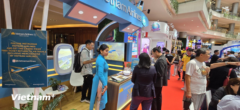 Gian hàng của Việt Nam Airline tại ASTINDO Indonesia 2025. (Ảnh: Đỗ Quyên-Minh Thái/Vietnam+)