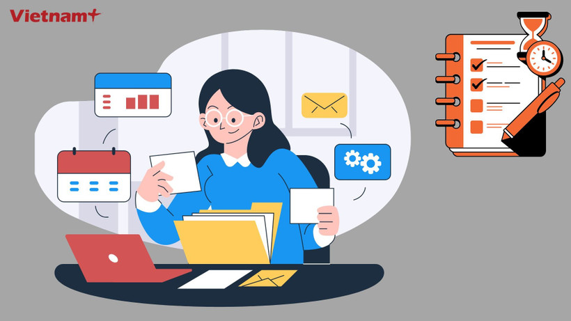 Thay vì ngồi xuống để tập trung vào công việc từ 9 giờ sáng đến 5 giờ chiều, những mẹo như gõ bàn phím thật to, đeo tai nghe, liên tục ghi chép hay chăm chú nhìn máy tính với dáng vẻ "ngập trong deadline" được chia sẻ rầm rộ trên mạng xã hội. (Nguồn: Vietnam+)