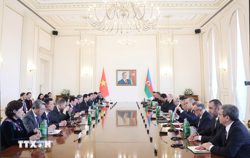 Tổng Bí thư Tô Lâm hội đàm cấp Nhà nước với Tổng thống Azerbaijan Ilham Aliyev. (Ảnh: Thống Nhất/TTXVN)