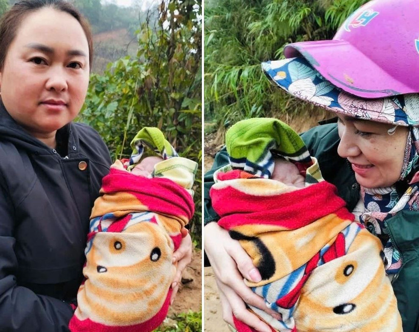 Hình ảnh bé gái chào đời cùng các giáo viên hỗ trợ đỡ đẻ. (Nguồn: Báo Sức khỏe & Đời sống)