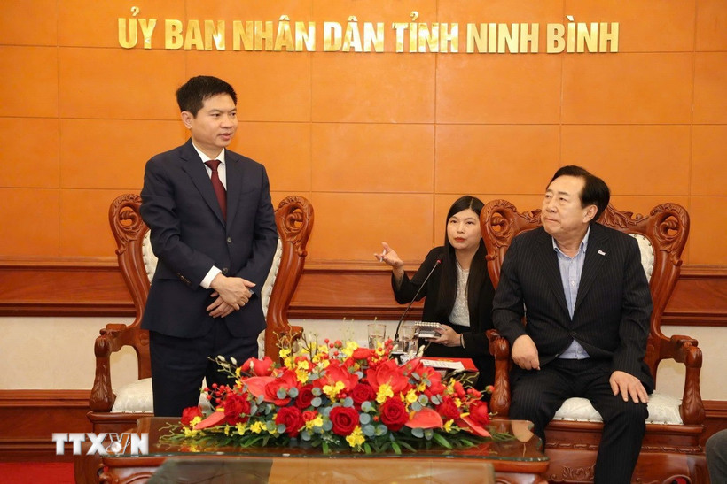 Bí thư Tỉnh ủy Ninh Bình Trương Quốc Huy phát biểu tại buổi làm việc. (Ảnh: Đại Nghĩa/TTXVN)