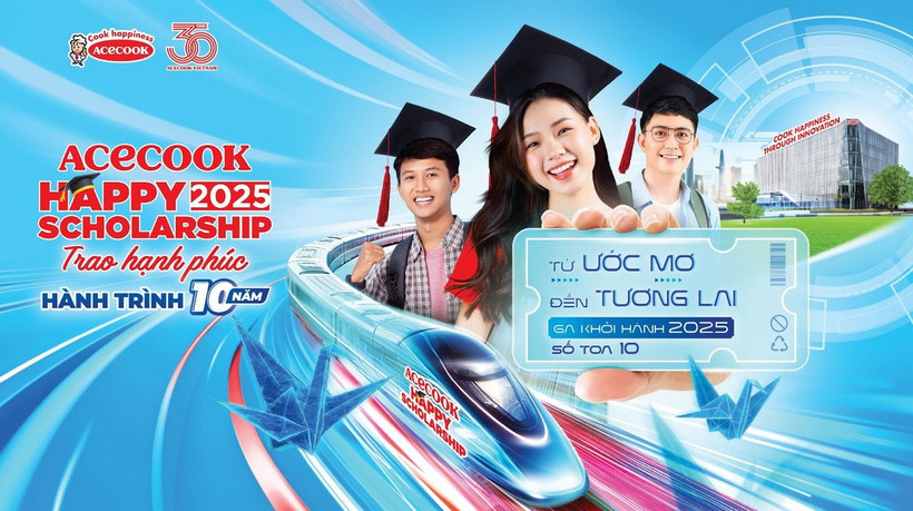 Năm 2025 đánh dấu năm hành trình 10 năm của Acecook Happy Scholarship. (Nguồn: Vietnam+)
