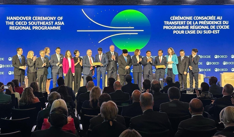 Lễ chuyển giao vai trò Đồng Chủ tịch Chương trình Đông Nam Á của OECD (SEARP) giữa Australia, Việt Nam và Canada, Philippines. (Ảnh: TTXVN phát)