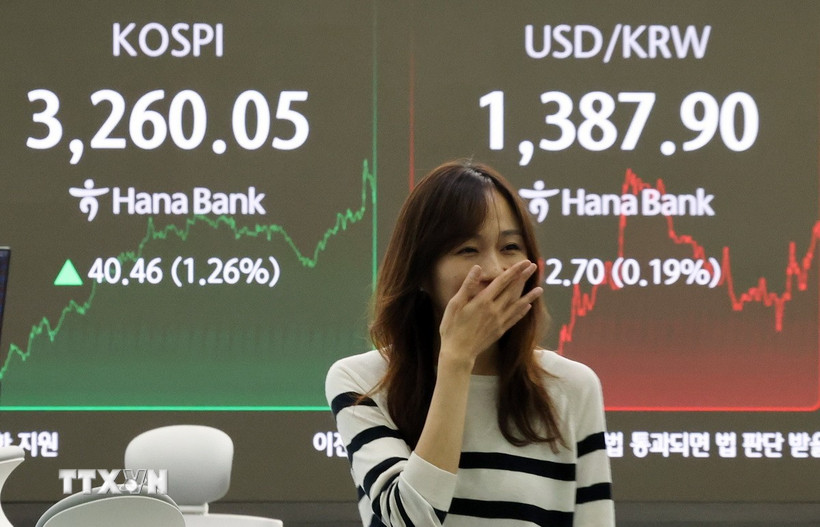Bảng chỉ số chứng khoán tại Seoul, Hàn Quốc. (Nguồn: Yonhap/TTXVN)