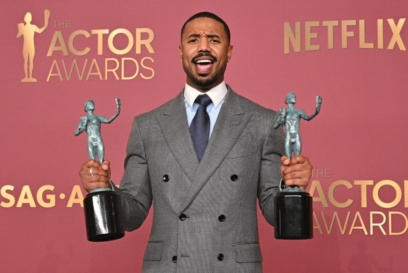 Tài tử Michael B. Jordan trên thảm đỏ Actors Awards 2026. (Nguồn: AFP)