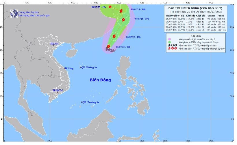 Vị trí và hướng đi của cơn bão. (Nguồn: Trung tâm Dự báo Khí tượng Thủy văn Quốc gia)