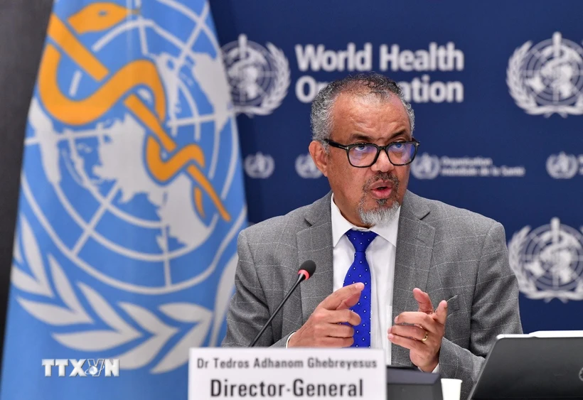 Tổng Giám đốc WHO Tedros Adhanom Ghebreyesus phát biểu trong một cuộc họp báo ở Geneva, Thụy Sĩ. (Ảnh: THX/TTXVN)