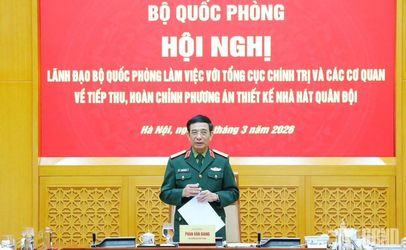 Đại tướng Phan Văn Giang chủ trì hội nghị. (Nguồn: Báo Quân đội Nhân dân)