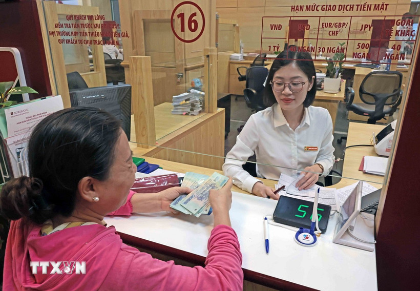 Khách hàng giao dịch tại Hội sở Agribank, Láng Hạ, Hà Nội. (Ảnh: TTXVN phát)