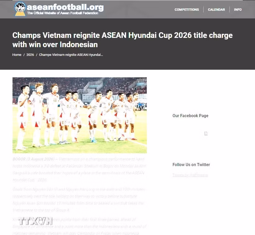 ASEAN Football bình luận: "Chiến thắng 3-0 có thể khiến nhiều người bất ngờ, nhưng những ai theo dõi trận đấu đều thấy Việt Nam hoàn toàn xứng đáng giành trọn 3 điểm. (Ảnh: TTXVN phát)