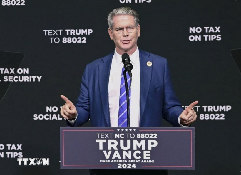 Ông Scott Bessent phát biểu tại Asheville, Mỹ,. (Nguồn: AP/TTXVN)