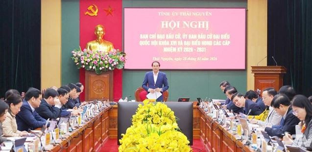 Ông Trịnh Xuân Trường, Ủy viên Ban Chấp hành Trung ương Đảng, Bí thư Tỉnh ủy, Trưởng Ban Chỉ đạo bầu cử tỉnh chủ trì Hội nghị Hội nghị Ban Chỉ đạo Bầu cử, Ủy ban bầu cử đại biểu Quốc hội khóa XVI và đại biểu Hội đồng nhân dân các cấp, nhiệm kỳ 2026-2031. (Nguồn: Trang Thông tin điện tử Mặt trận Tổ quốc Việt Nam)