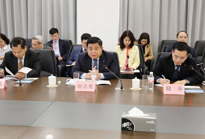 Phó Thủ tướng Chính phủ Nguyễn Chí Dũng phát biểu tại cuộc làm việc với lãnh đạo Khu Thương mại tự do Ninh Ba, tỉnh Chiết Giang. (Ảnh: Công Tuyên/TTXVN)