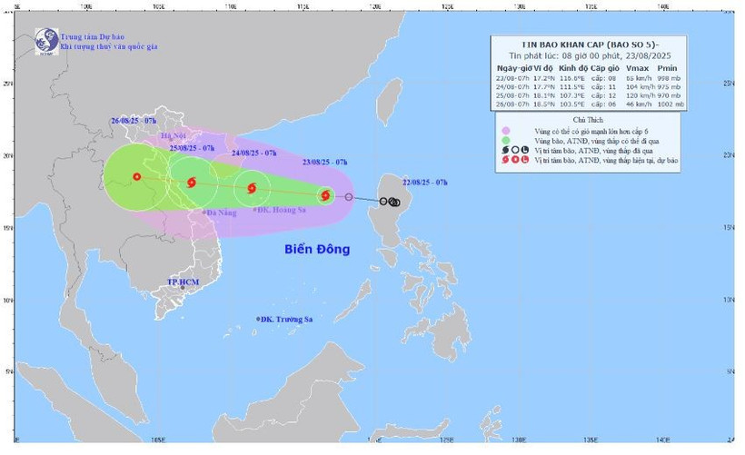 Vị trí và hướng đi của bão số 5. (Nguồn: Trung tâm Dự báo Khí tượng Thủy văn Quốc gia)