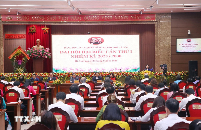 Đại hội đại biểu Đảng bộ các cơ quan Đảng thành phố Hà Nội lần thứ nhất, nhiệm kỳ 2025-2030. (Ảnh: Văn Điệp/TTXVN)