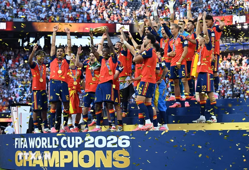 Phút đăng quang vô địch World Cup 2026 của đội tuyển Tây Ban Nha. (Ảnh: THX/TTXVN phát)