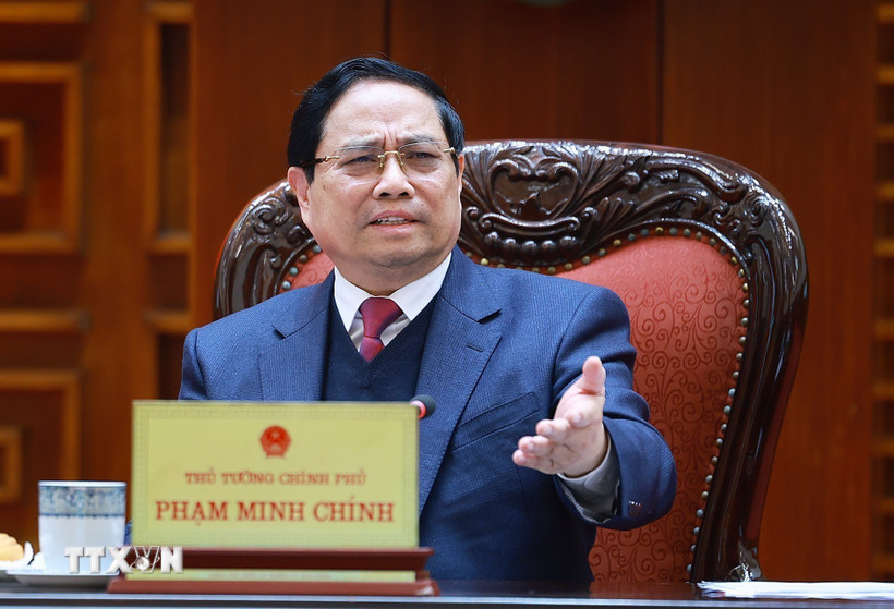 Thủ tướng Phạm Minh Chính chủ trì cuộc họp. (Ảnh: Dương Giang/TTXVN)