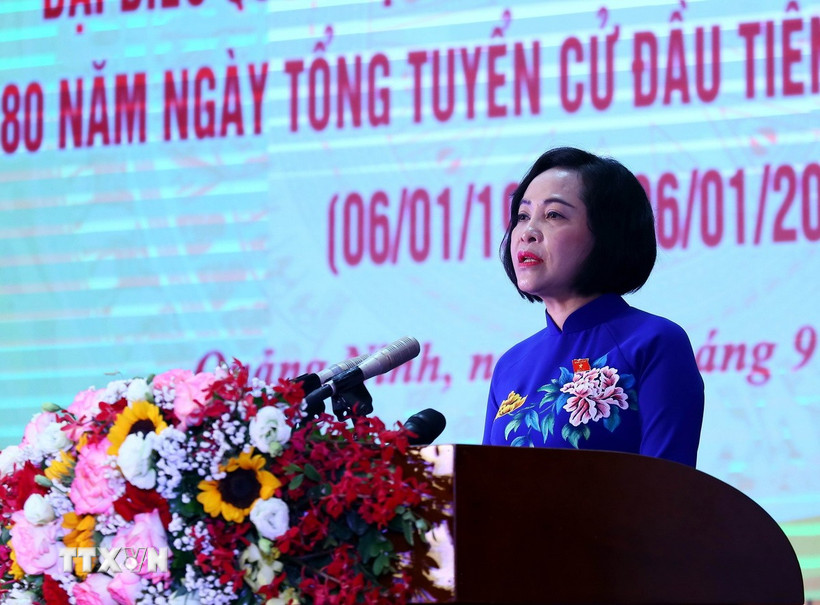 Phó Chủ tịch Quốc hội Nguyễn Thị Thanh phát biểu tại chương trình. (Ảnh: Đức Hiếu/TTXVN)