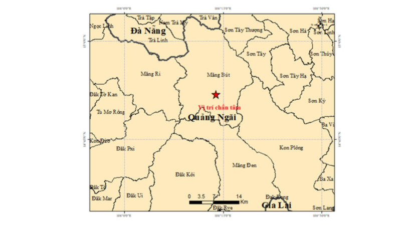 Bản đồ chấn tâm động đất. (Nguồn: Trung tâm Báo tin Động đất và Cảnh báo sóng thần)