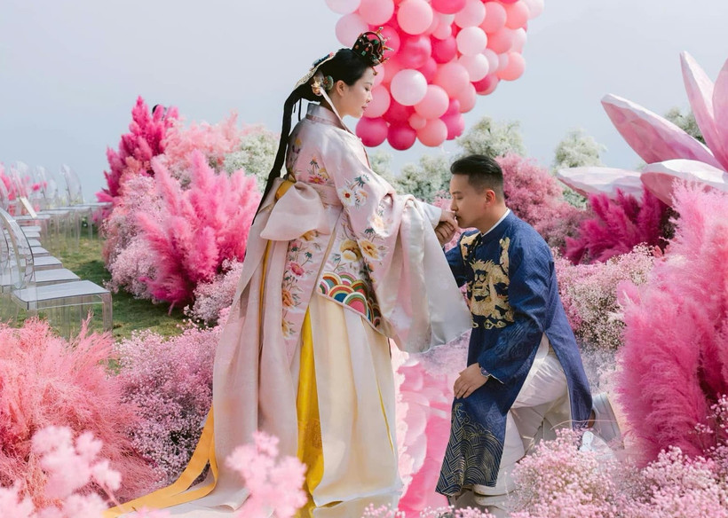 Cặp đôi tổ chức lễ cưới với điểm nhấn là sự giao thoa văn hóa Việt-Hàn. (Nguồn: Vietnam+)