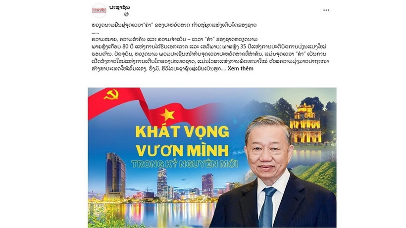 Bài viết với tiêu đề: “Việt Nam đang ở thời cơ ‘vàng’ của lịch sử, bước vào kỷ nguyên phát triển của đất nước đăng trên ấn phẩm điện tử của Báo Pasaxon, cơ quan ngôn luận của Trung ương Đảng Nhân dân Cách mạng Lào, số ra ngày 3/6/2025. (Ảnh: TTXVN phát)