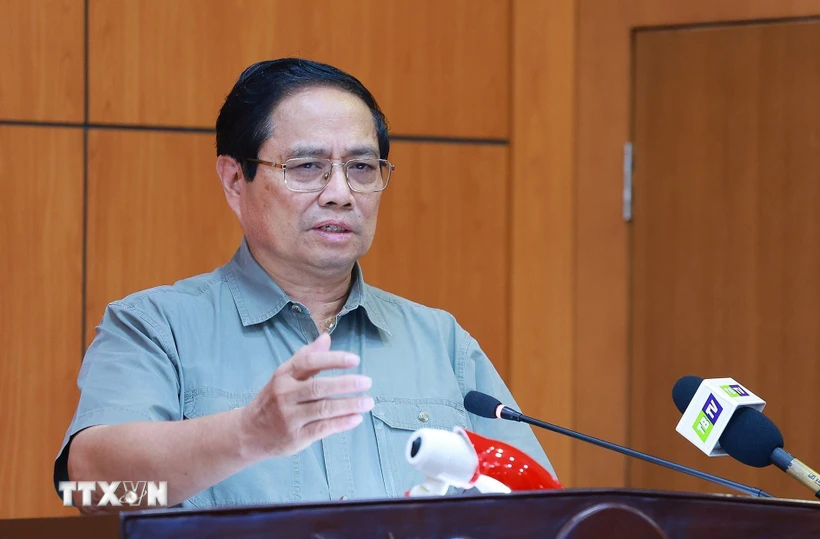 Thủ tướng Phạm Minh Chính kết luận buổi làm việc với Ban Thường vụ tỉnh ủy Thái Bình. (Ảnh: Dương Giang/TTXVN)