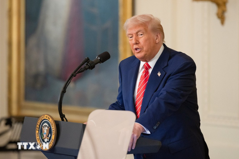 Tổng thống Mỹ Donald Trump phát biểu tại một sự kiện ở Nhà Trắng ngày 8/5/2025. (Ảnh: THX/TTXVN)