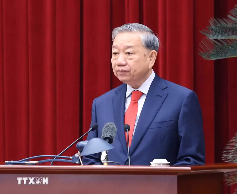 Tổng Bí thư Tô Lâm phát biểu khai mạc Hội nghị lần thứ hai Ban Chấp hành Trung ương Đảng khóa XIV. (Ảnh: Thống Nhất/TTXVN)
