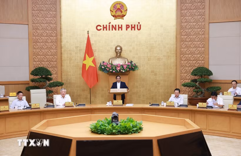 Thủ tướng Phạm Minh Chính chủ trì Phiên họp Chính phủ chuyên đề về xây dựng pháp luật tháng 9 năm 2025. (Ảnh: Dương Giang/TTXVN)