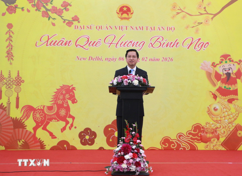 Đại sứ Nguyễn Thanh Hải phát biểu tại buổi lễ. Ảnh: Ngọc Thúy - P/v TTXVN tại Ấn Độ