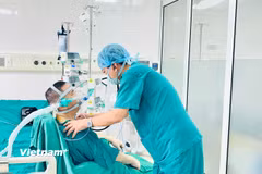 Tiến sỹ Đinh Văn Lượng khám cho bệnh nhân sau ca ghép phổi. (Ảnh: T.G/Vietnam+)