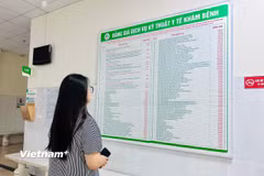 Người dân xem bảng giá các dịch vụ khám chữa bệnh. (Ảnh: T.G/Vietnam+)