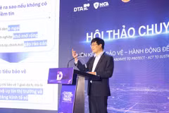 Đại tá, Tiến sỹ Nguyễn Hồng Quân, Phó Cục trưởng Cục An ninh mạng và phòng, chống tội phạm sử dụng công nghệ cao (A05), Bộ Công an phát biểu tại hội thảo. (Ảnh: PV/Vietnam+)
