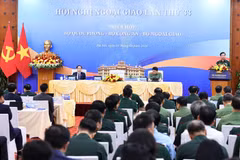 Quang cảnh phiên họp giữa 3 bộ: Bộ Quốc phòng, Bộ Công an, Bộ Ngoại giao. (Ảnh: Minh Đức/TTXVN)