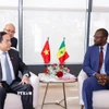 Chủ tịch Quốc hội Trần Thanh Mẫn hội kiến Thủ tướng Senegal Ousmane Sonko. (Ảnh: Doãn Tấn/TTXVN)