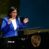 Phó Tổng thống Venezuela Delcy Rodriguez phát biểu tại Khóa họp 74 của Đại hội đồng Liên hợp quốc ở New York, Mỹ ngày 27/9/2019. (Nguồn: THX/TTXVN)