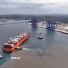 Tàu chở hàng hóa tại cảng Vizhinjam ở Thiruvananthapuram, Ấn Độ. (Nguồn: ANI/TTXVN)