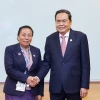Trong chương trình tham dự Đại hội đồng liên Nghị viện các nước ASEAN lần thứ 46 (AIPA-46), chiều 18/9/2025, tại thủ đô Kuala Lumpur, Chủ tịch Quốc hội Trần Thanh Mẫn gặp Phó Chủ tịch Quốc hội Lào Sounthone Xayachack. (Ảnh: Doãn Tấn/TTXVN)