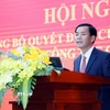 Ông Nguyễn Văn Phương, tân Bí thư Tỉnh ủy Quảng Trị phát biểu nhận nhiệm vụ. (Ảnh: Tá Chuyên/TTXVN)