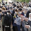 Người dân tưởng niệm các nạn nhân trong thảm họa động đất-sóng thần hồi tháng 3/2011, tại Iwaki, tỉnh Fukushima, Nhật Bản, ngày 11/3/2023. (Nguồn: Kyodo/ TTXVN)
