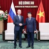 Đại tướng Lương Tam Quang, Bộ trưởng Bộ Công an tiếp Trợ lý Tổng thống, Chủ tịch Hội đồng Biển Liên bang Nga Nikolai Patrushev. (Ảnh: Phạm Kiên/TTXVN)