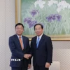 Phó Thủ tướng Chính phủ Lê Thành Long hội kiến Chủ tịch Hạ viện Nhật Bản Nukaga Fukushiro. (Ảnh: Xuân Giao/TTXVN)